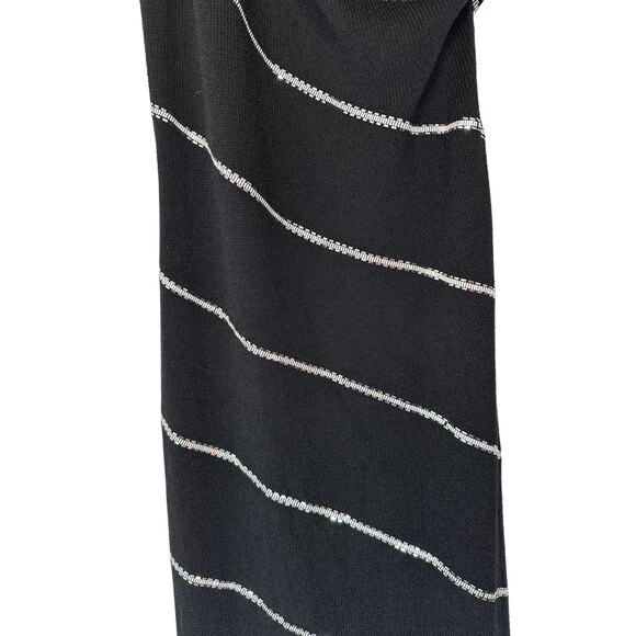 St. John Dress Size 6 Evening VTG Black Silver One Shoulder Santana Knit Maxi - Picture 6 of 12